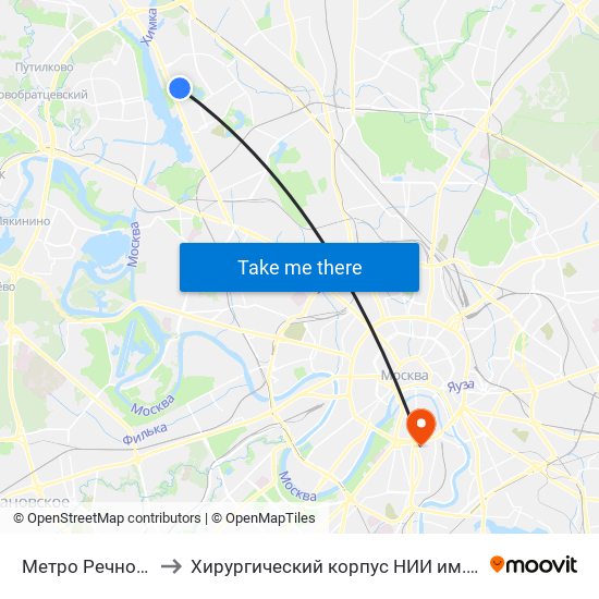 Метро Речной вокзал to Хирургический корпус НИИ им. Склифосовского map