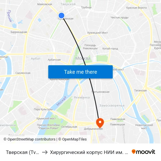 Тверская (Tverskaya) to Хирургический корпус НИИ им. Склифосовского map