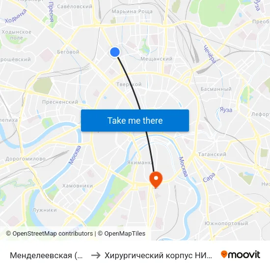 Менделеевская (Mendeleevskaya) to Хирургический корпус НИИ им. Склифосовского map