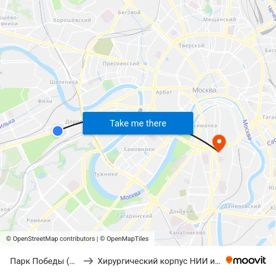 Парк Победы (Park Pobedy) to Хирургический корпус НИИ им. Склифосовского map