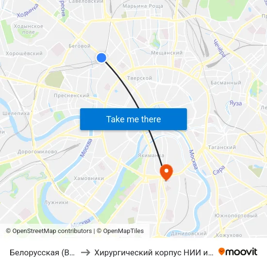 Белорусская (Belorusskaya) to Хирургический корпус НИИ им. Склифосовского map
