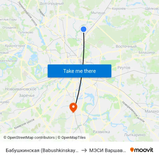 Бабушкинская (Babushkinskaya) to МЭСИ Варшавка map