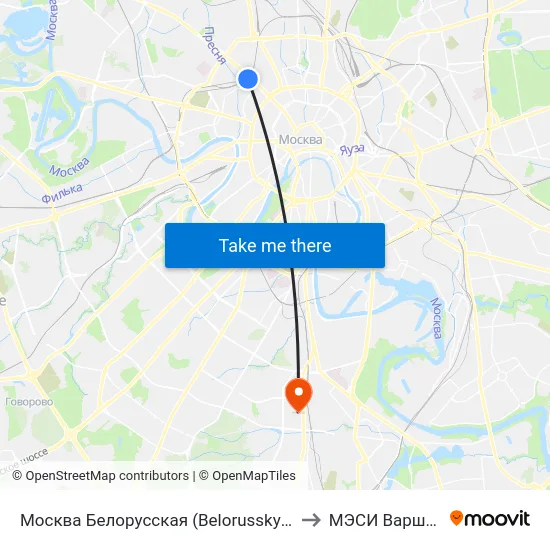 Москва Белорусская (Belorussky Station) to МЭСИ Варшавка map
