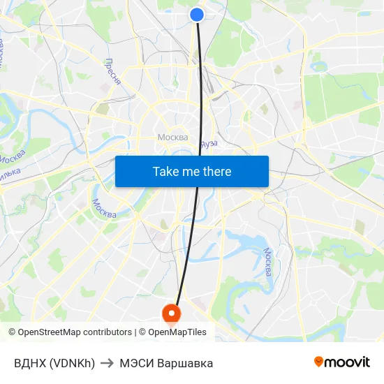 ВДНХ (VDNKh) to МЭСИ Варшавка map