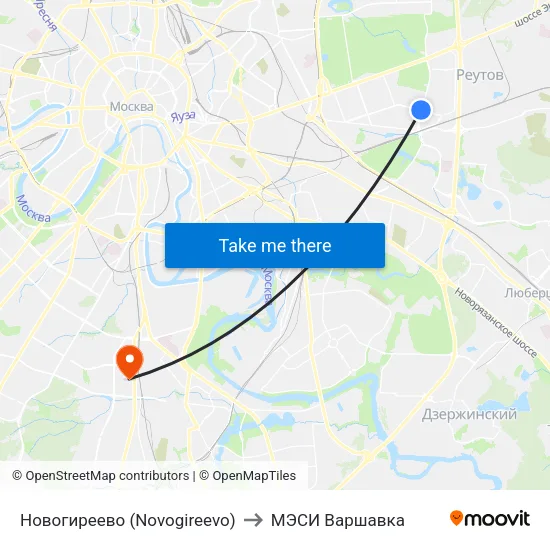 Новогиреево (Novogireevo) to МЭСИ Варшавка map