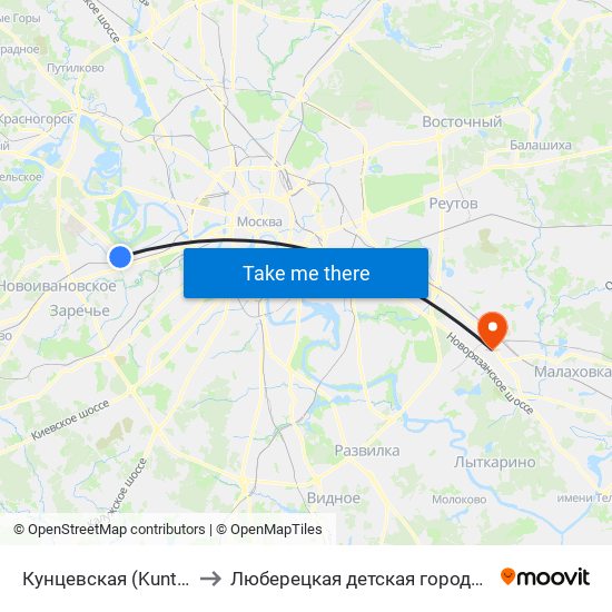 Кунцевская (Kuntsevskaya) to Люберецкая детская городская больница map