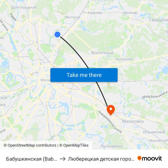 Бабушкинская (Babushkinskaya) to Люберецкая детская городская больница map