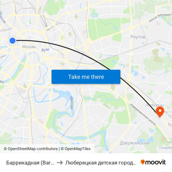 Баррикадная (Barrikadnaya) to Люберецкая детская городская больница map