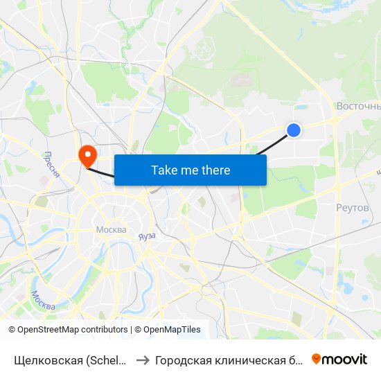 Щелковская (Schelkovskaya) to Городская клиническая больница 13 map