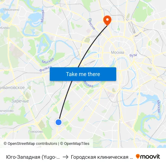 Юго-Западная (Yugo-Zapadnaya) to Городская клиническая больница 13 map