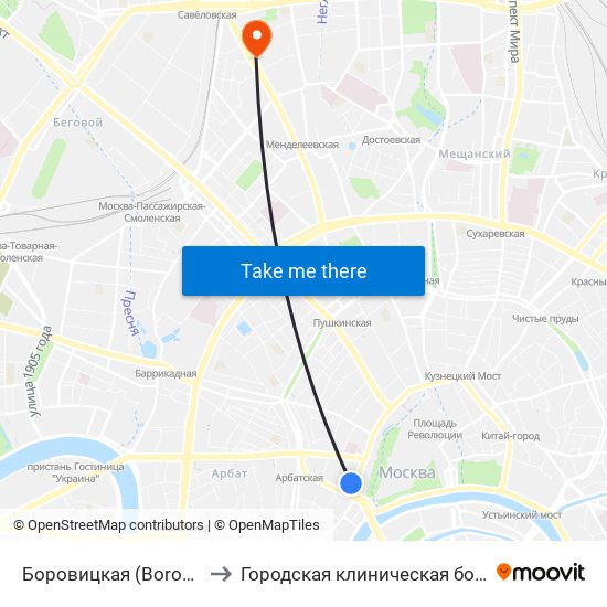 Боровицкая (Borovitskaya) to Городская клиническая больница 13 map