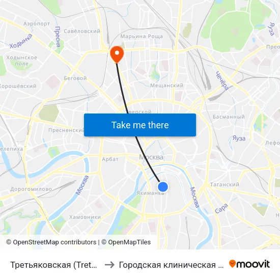 Третьяковская (Tretyakovskaya) to Городская клиническая больница 13 map