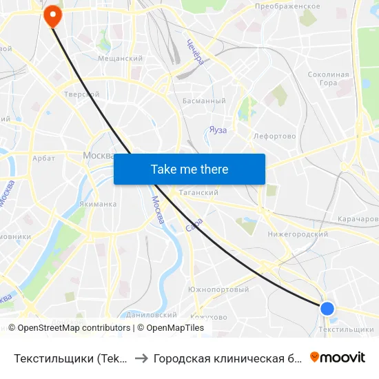 Текстильщики (Tekstilschiki) to Городская клиническая больница 13 map