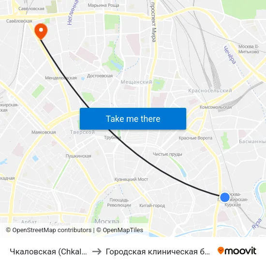 Чкаловская (Chkalovskaya) to Городская клиническая больница 13 map