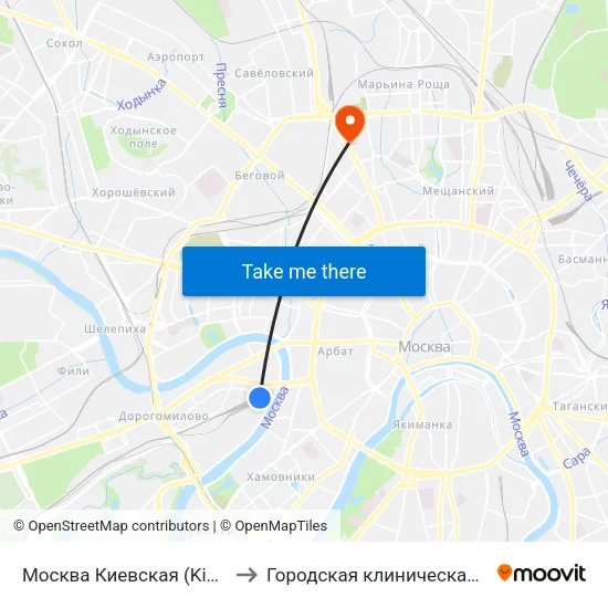 Москва Киевская (Kievsky Station) to Городская клиническая больница 13 map