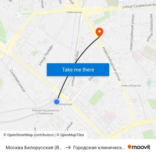 Москва Белорусская (Belorussky Station) to Городская клиническая больница 13 map