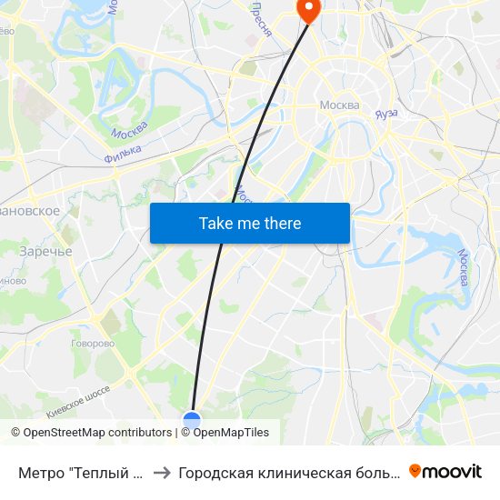 Метро "Теплый Стан" to Городская клиническая больница 13 map
