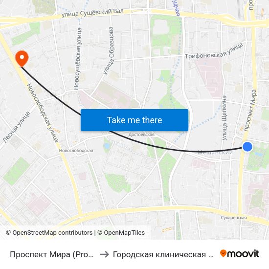 Проспект Мира (Prospekt Mira) to Городская клиническая больница 13 map
