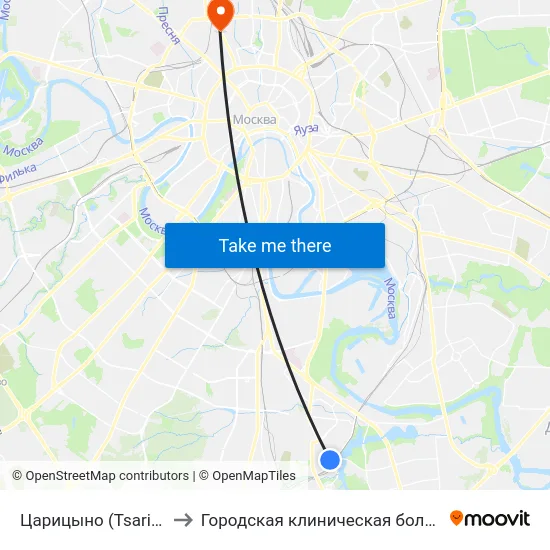 Царицыно (Tsaritsyno) to Городская клиническая больница 13 map