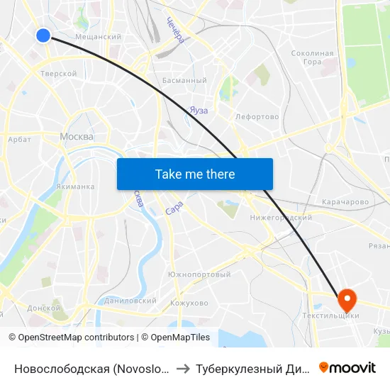 Новослободская (Novoslobodskaya) to Туберкулезный Диспансер map