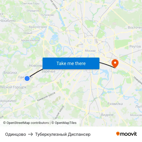 Одинцово to Туберкулезный Диспансер map