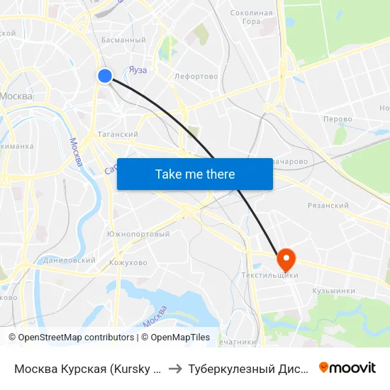 Москва Курская (Kursky Station) to Туберкулезный Диспансер map