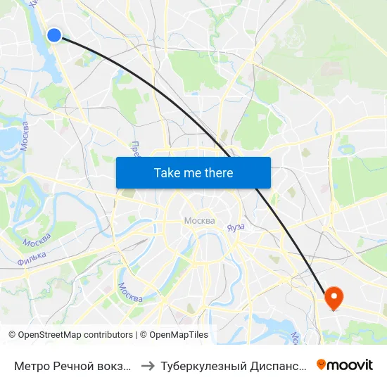 Метро Речной вокзал to Туберкулезный Диспансер map