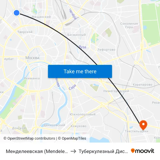 Менделеевская (Mendeleevskaya) to Туберкулезный Диспансер map