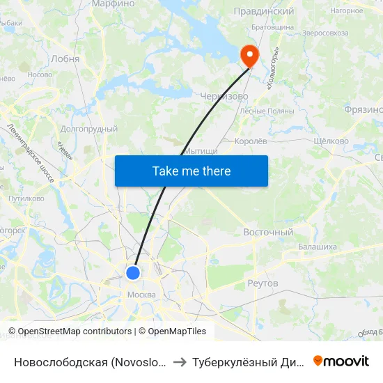 Новослободская (Novoslobodskaya) to Туберкулёзный Диспансер map