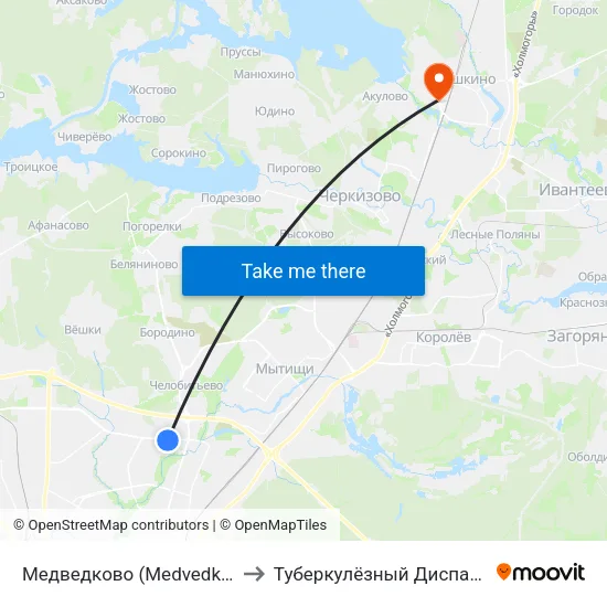 Медведково (Medvedkovo) to Туберкулёзный Диспансер map