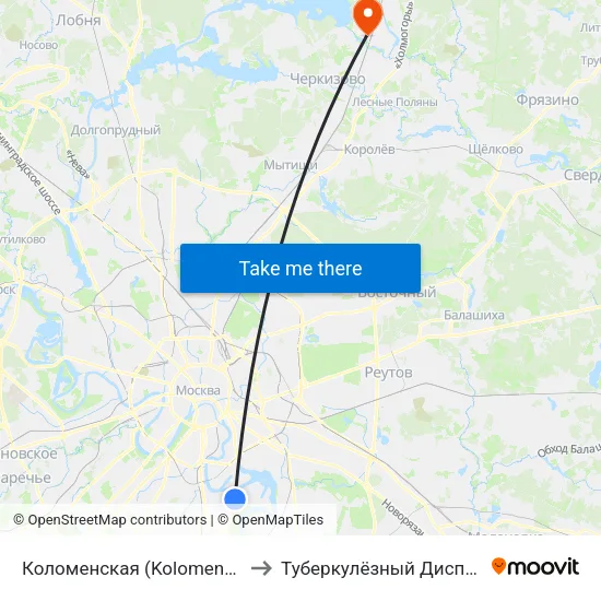 Коломенская (Kolomenskaya) to Туберкулёзный Диспансер map