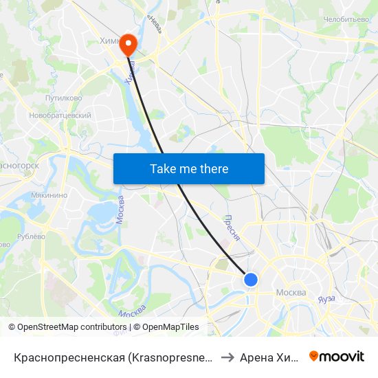Краснопресненская (Krasnopresnenskaya) to Арена Химки map