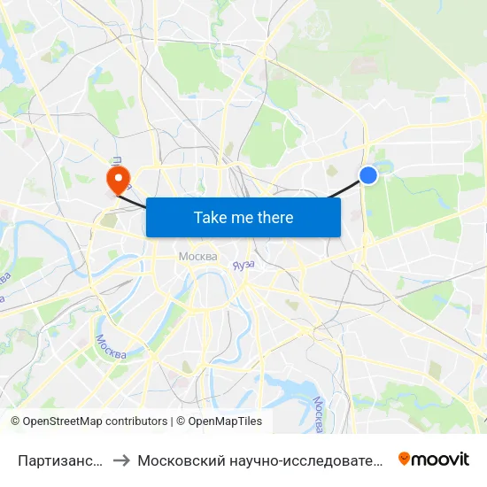 Партизанская (Partizanskaya) to Московский научно-исследовательский онкологический институт им. П. А. Герцена map