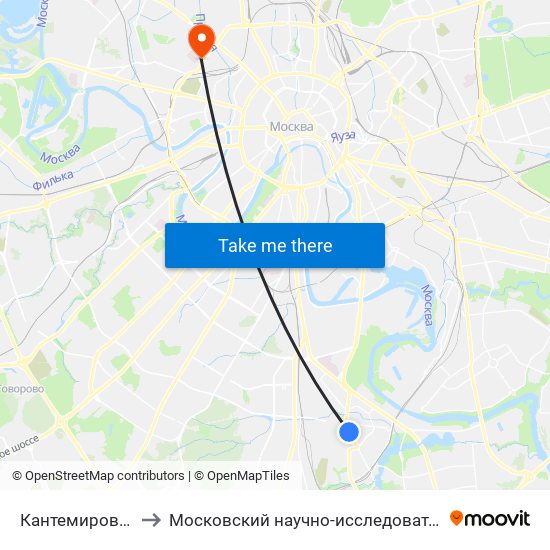 Кантемировская (Kantemirovskaya) to Московский научно-исследовательский онкологический институт им. П. А. Герцена map