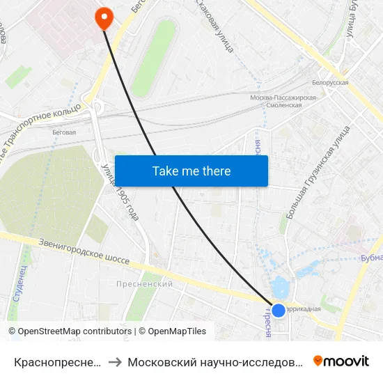 Краснопресненская (Krasnopresnenskaya) to Московский научно-исследовательский онкологический институт им. П. А. Герцена map