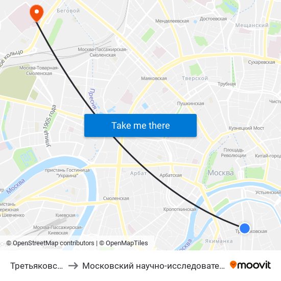 Третьяковская (Tretyakovskaya) to Московский научно-исследовательский онкологический институт им. П. А. Герцена map