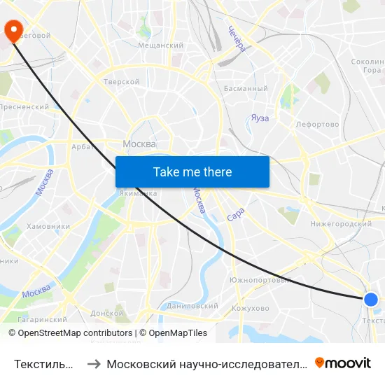 Текстильщики (Tekstilschiki) to Московский научно-исследовательский онкологический институт им. П. А. Герцена map