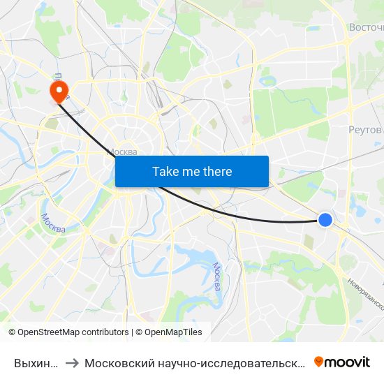 Выхино (Vykhino) to Московский научно-исследовательский онкологический институт им. П. А. Герцена map