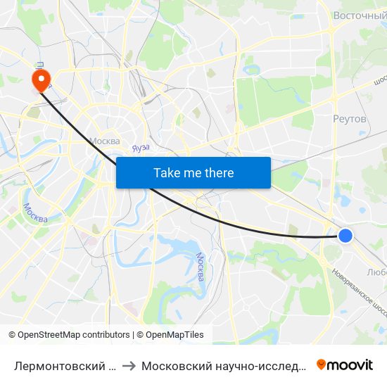 Лермонтовский Проспект (Lermontovsky Prospekt) to Московский научно-исследовательский онкологический институт им. П. А. Герцена map