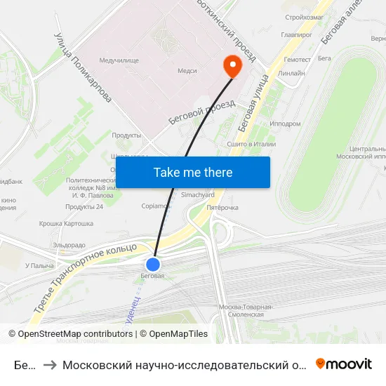 Беговая to Московский научно-исследовательский онкологический институт им. П. А. Герцена map