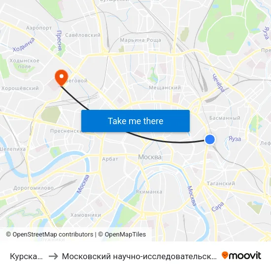 Курская (Kurskaya) to Московский научно-исследовательский онкологический институт им. П. А. Герцена map
