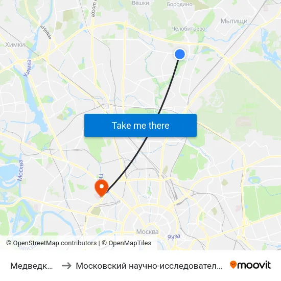 Медведково (Medvedkovo) to Московский научно-исследовательский онкологический институт им. П. А. Герцена map