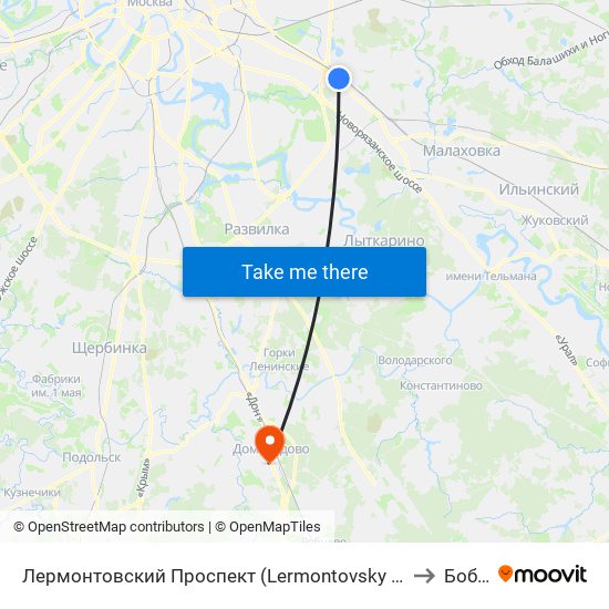 Лермонтовский Проспект (Lermontovsky Prospekt) to Бобер map