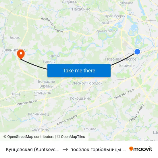 Кунцевская (Kuntsevskaya) to посёлок горбольницы № 45 map