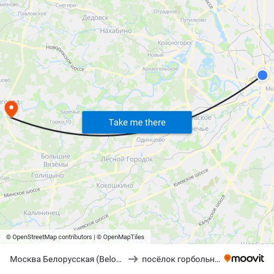 Москва Белорусская (Belorussky Station) to посёлок горбольницы № 45 map
