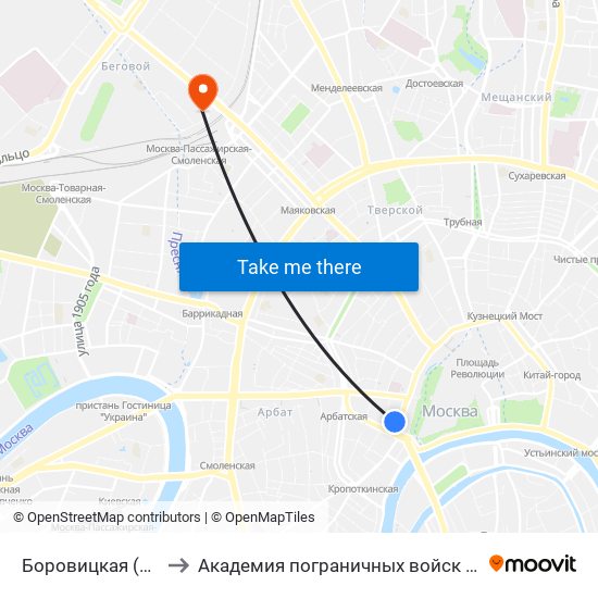 Боровицкая (Borovitskaya) to Академия пограничных войск Российской Федерации map