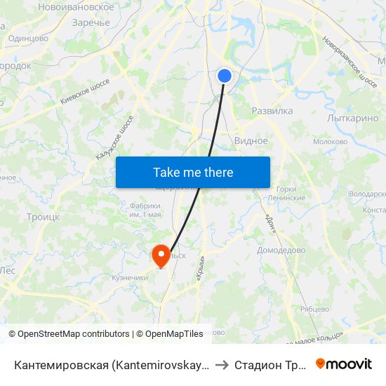 Кантемировская (Kantemirovskaya) to Стадион Труд map