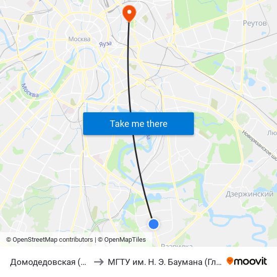 Домодедовская (Domodedovskaya) to МГТУ им. Н. Э. Баумана (Главный учебный корпус) map