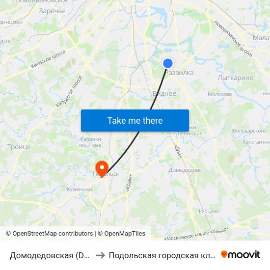 Домодедовская (Domodedovskaya) to Подольская городская клиническая больница map