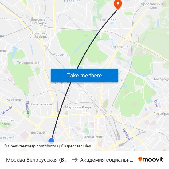 Москва Белорусская (Belorussky Station) to Академия социального управления map